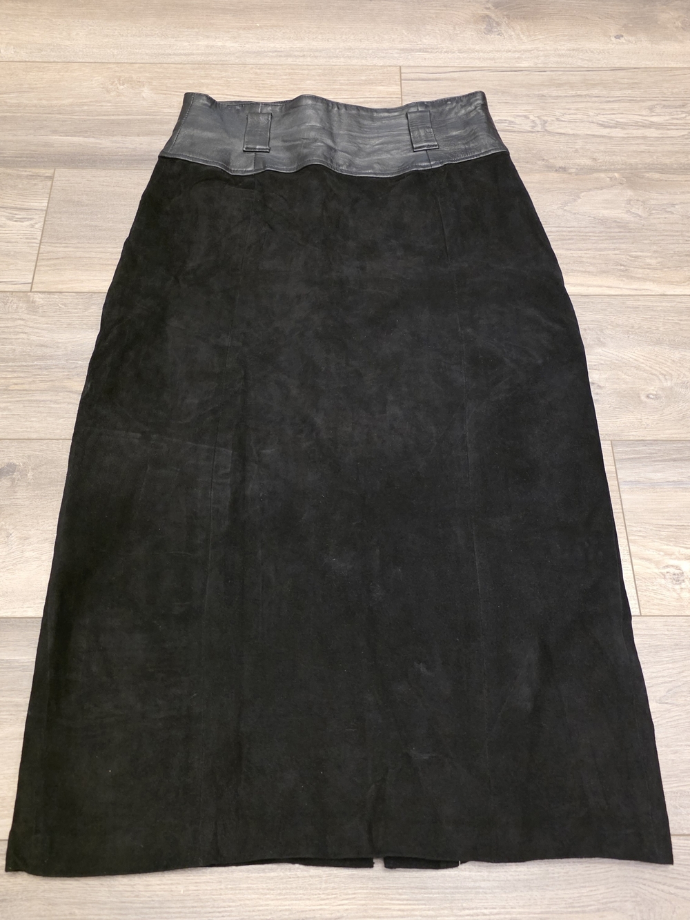 Skirt Vintage 90s Black 100% Leather Waistband Maxi Skirt Size 12